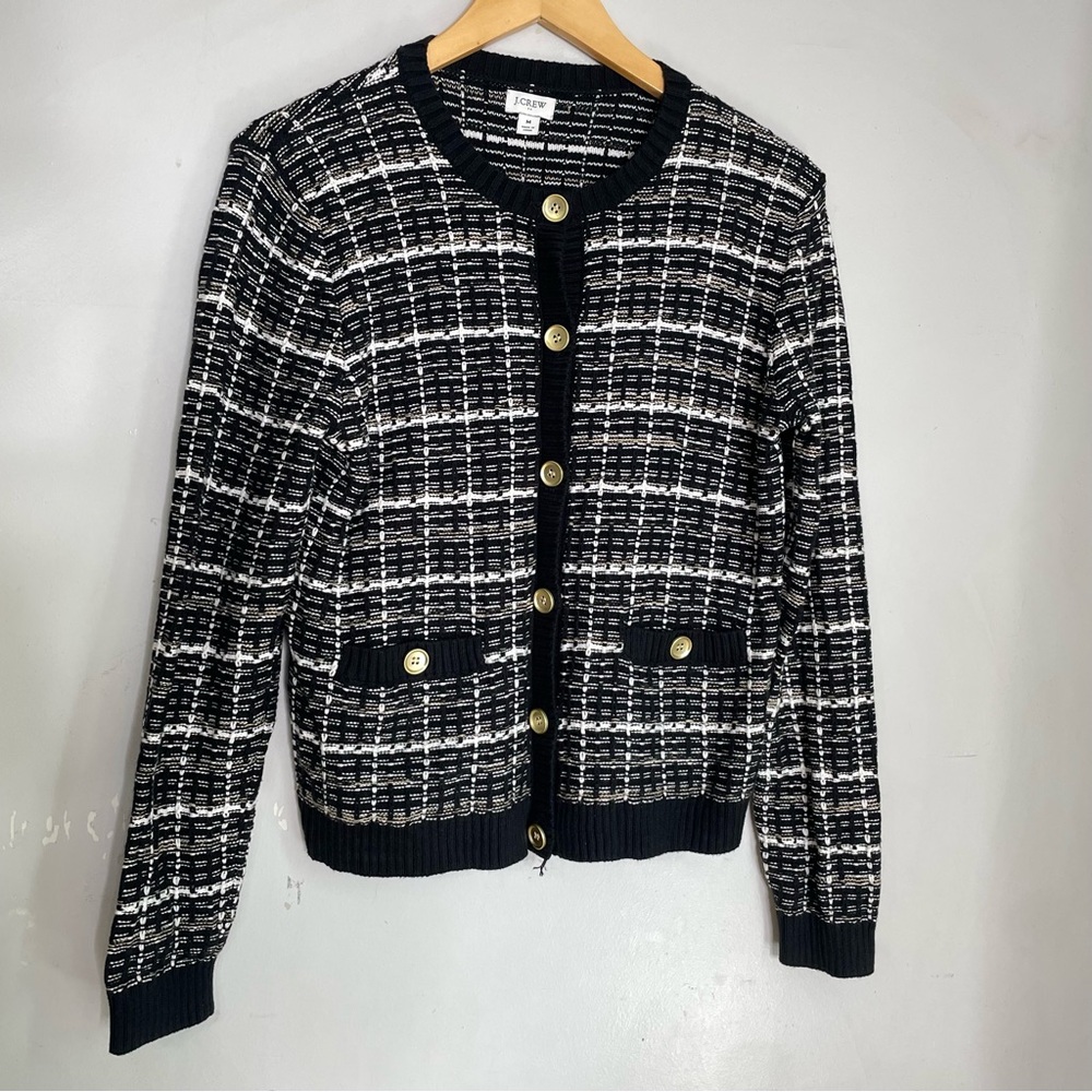 J. Crew Cotton Lady Tweed Gold Button-Front Cardian Jacket Medium NWOT - Picture 3 of 9